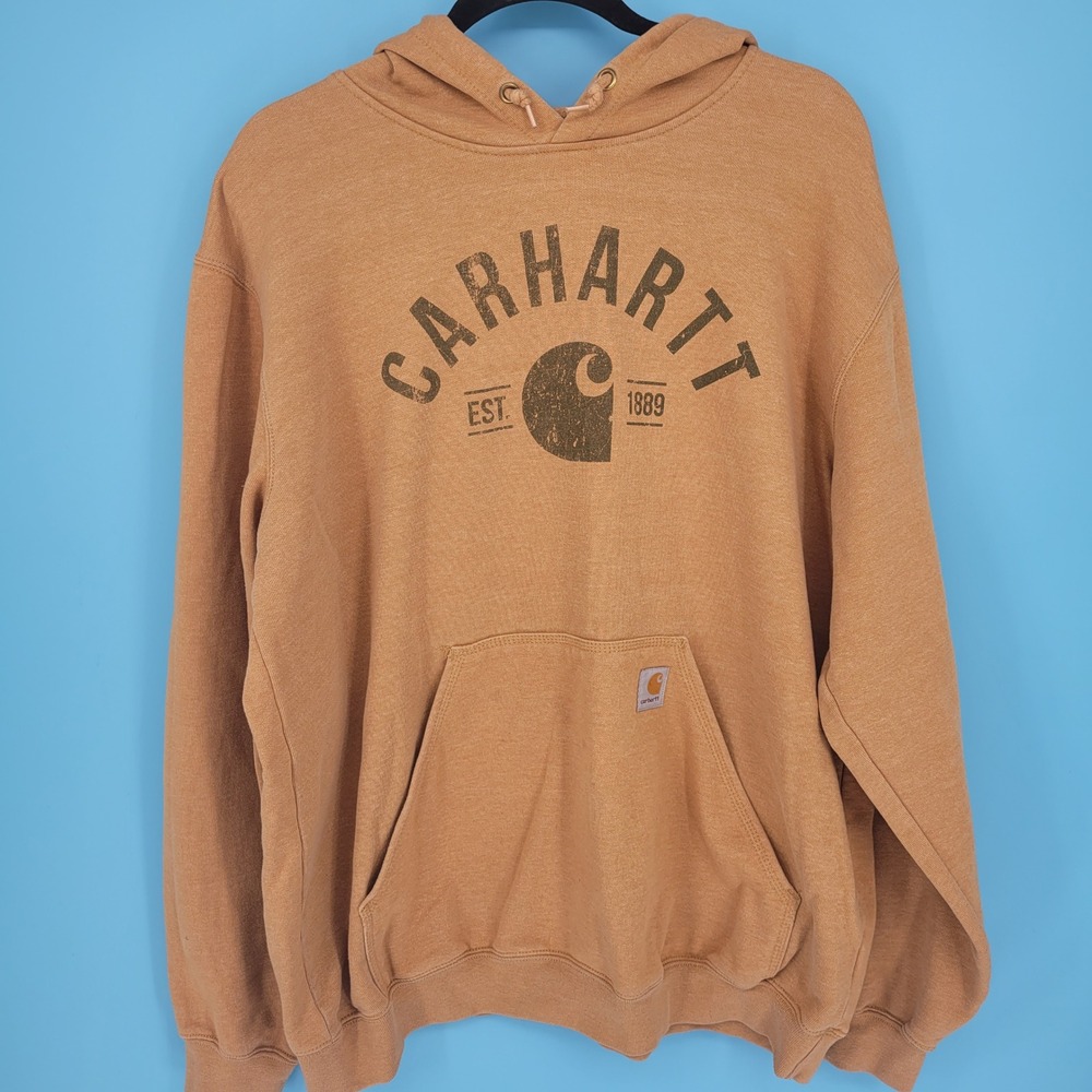 Carhartt Hoodie Mens Large Brown Graphic Pullover Sweatshirt Est 1889 Workwear L
